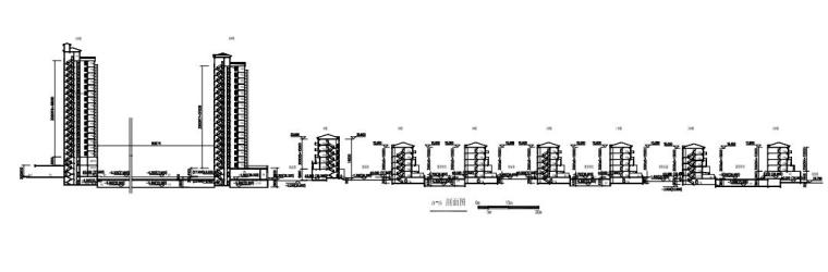 [山东]高层异域西班牙风情住宅建筑设计方案文本-高层异域西班牙风情住宅建筑剖面图