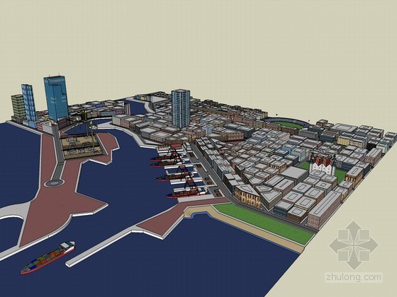 城市码头建筑资料下载-码头城市建筑SketchUp模型下载