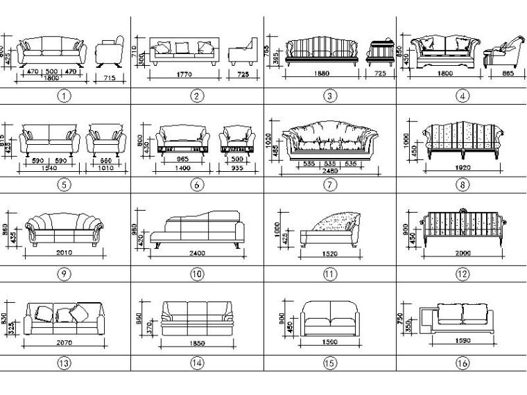 建筑施工CAD图库资料下载-沙发CAD图库