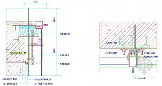 格栅幕墙横剖节点图资料下载-玻璃幕墙防雷节点图