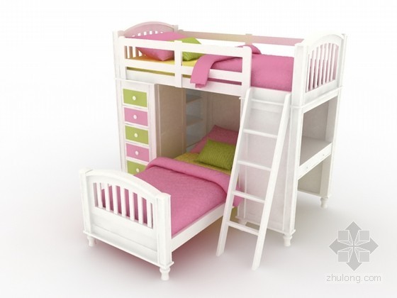儿童高低床CAD模块资料下载-双人儿童高低床3d模型下载