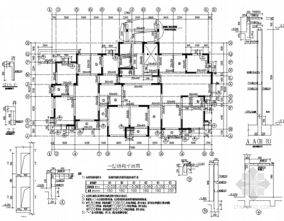[无锡]18层剪力墙结构商品楼结构施工图（3栋带跃层）-一层结构图