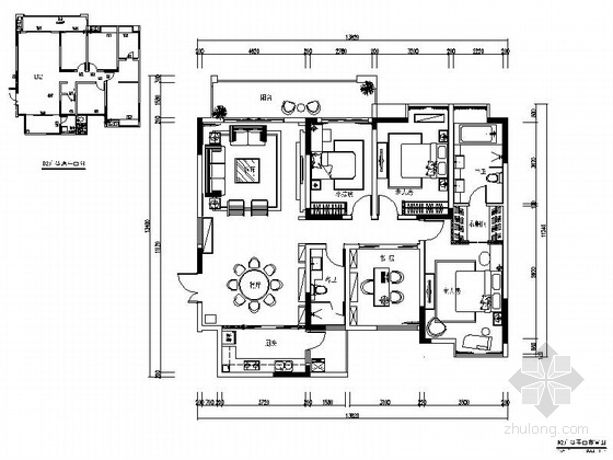 桂林住宅资料下载-[桂林]风景古城新中式风格四居室样板房室内装修施工图（含效果）
