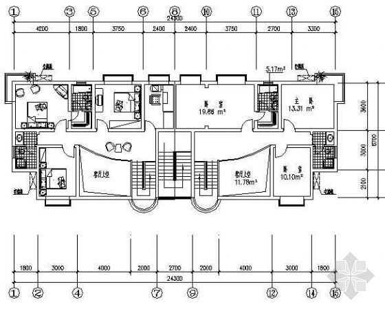 六室两厅三卫户型图资料下载-六室两厅一厨三卫复式204平米