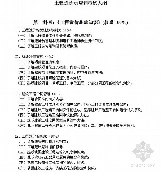 2020年助理试验检测师考试大纲资料下载-2014年土建造价员考试大纲