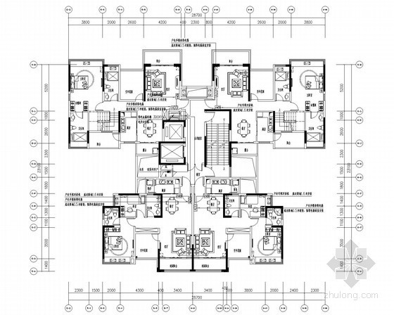 [广东]大型多栋高层高级商住楼全套电气施工图纸147张-二十八层（复式下层）弱电平面图 