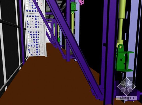 [北京]钢管砼框架核心筒结构超高层液压爬模工程专项施工方案(90页 多图)-架体防护关系三维模拟