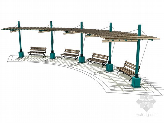 su弧形木质花架模型资料下载-弧形花架SketchUp模型下载