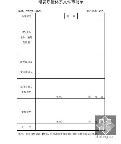 [标杆]房地产集团全套工程管理制度及流程表格大全(共349页)-增发质量体系文件审批单