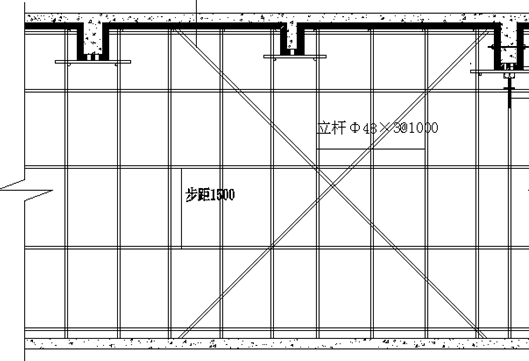 [南宁]精装框剪结构高层商业楼（带地下室）木模板专项施工方案-水平剪刀撑布置平面图及竖向剪刀撑布置投影图