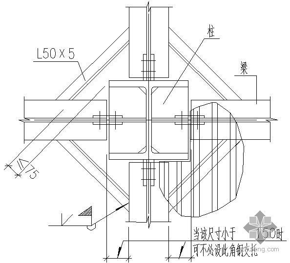 托柱框架梁资料下载-某柱与梁交接处的压型钢板支托节点构造详图