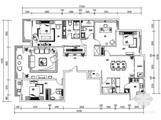 新古典主义风格卧室资料下载-[北京]新古典主义四居室室内装修施工图（含效果）