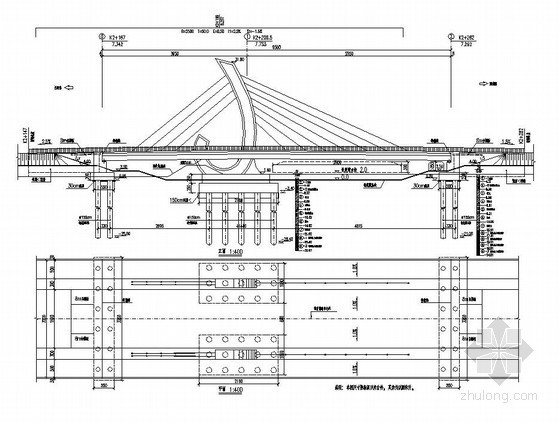 混凝土护栏过渡段图纸资料下载-95m长独塔预应力混凝土斜拉桥全套cad设计图纸