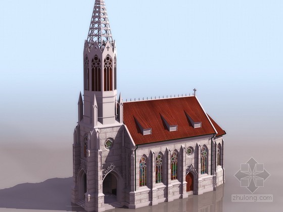 建筑总图效果图参考资料下载-欧式教堂建筑效果图模型