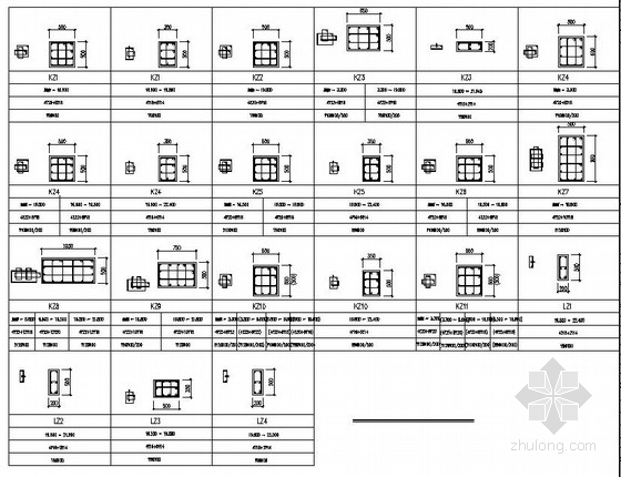 重庆某大学6层框架结构宿舍楼施工图（含建筑图）-框架柱大样图 