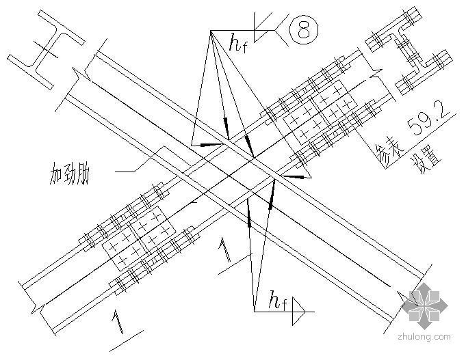 斜杆的截面设计资料下载-某支撑斜杆为H型钢与相同截面伸臂杆的连接节点构造详图(1)