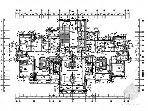 24层三室户型资料下载-高层住宅一梯四户型图（120、134、44平方米）