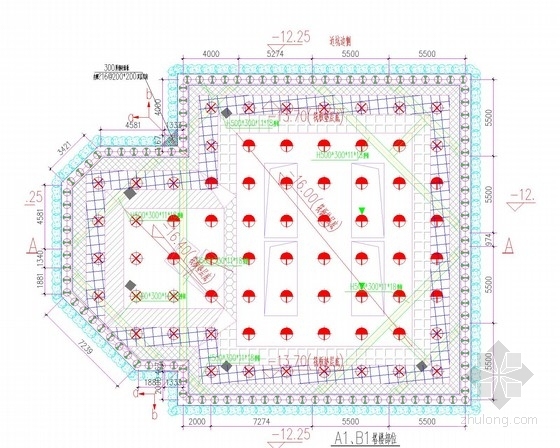 [浙江]11米深基坑排桩加两道混凝土内支撑支护施工图（圆形内支撑）-坑中坑支护平面 