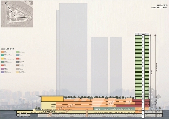 [广东]现代风格超高层商业综合体建筑设计方案文本-现代风格超高层商业综合体建筑剖面图