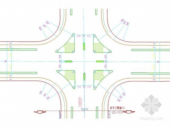 中式茶楼平面设计图资料下载-双向六车道市政公路整段平面设计图（路口 安全岛）