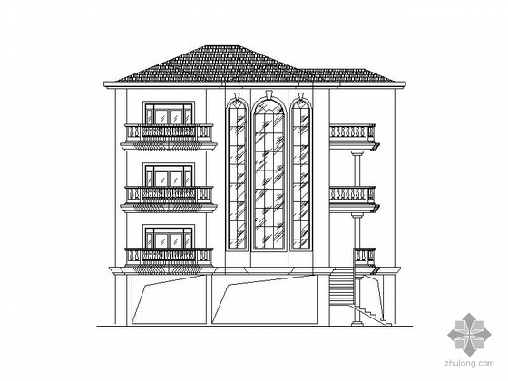 四层新中式独栋别墅施工图资料下载-某四层、底层架空别墅建筑施工图