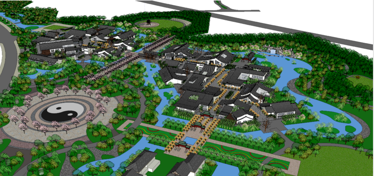 建筑景观园林鸟瞰图资料下载-中式风格景观园林院落SketchUp模型