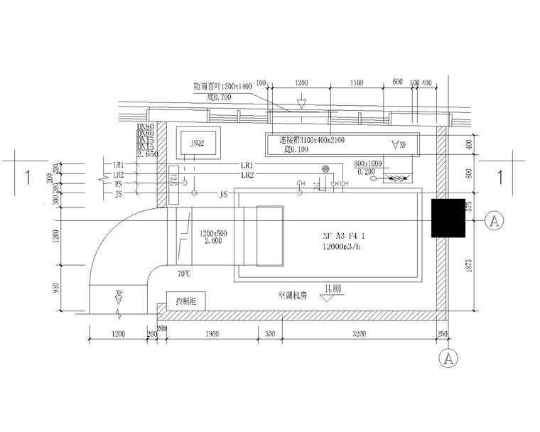 医疗建筑空调机房大样图-机房平面图