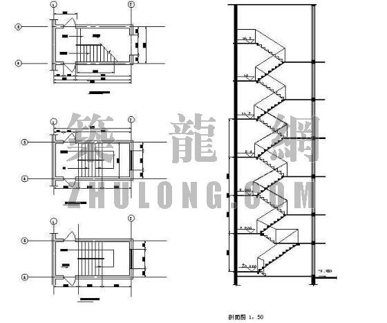 停车场cad平面剖面图资料下载-楼梯平面、剖面图