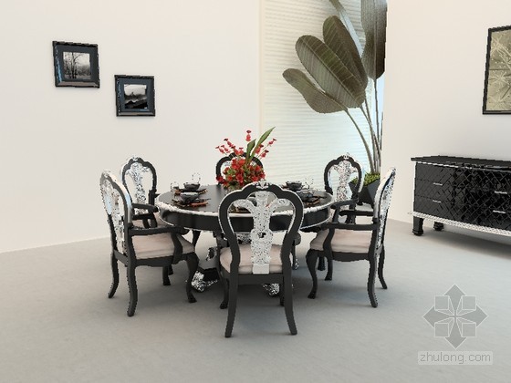 餐桌椅草图大师模型资料下载-欧式时尚餐桌椅3D模型下载