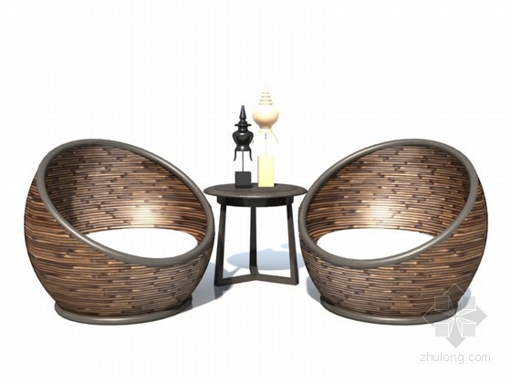 休闲椅子3D模型资料下载-休闲竹编椅子3D模型下载