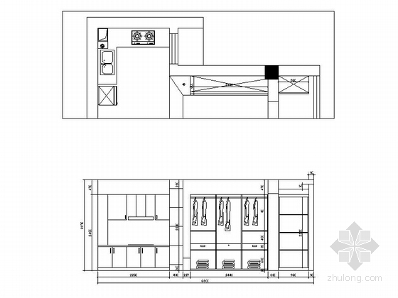 [湖北]超强收纳60平简欧风格一居室室内装修施工图（含实景效果）休闲区立面图