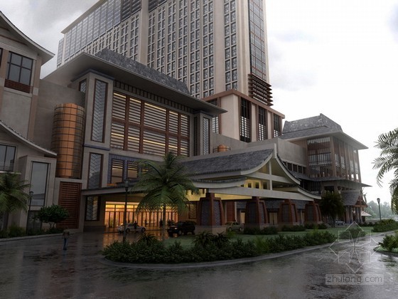 五星级酒店revit模型资料下载-古色古香星级酒店3d模型下载