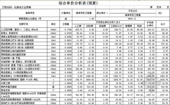 贵州植物综合单价资料下载-化粪池工程综合单价分析表