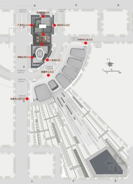 [唐山]某传媒大厦50层办公楼方案文本（含CAD、动画）-出入口分析图