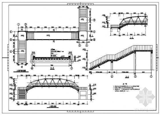 过街天桥施工资质资料下载-钢结构过街天桥立面详图