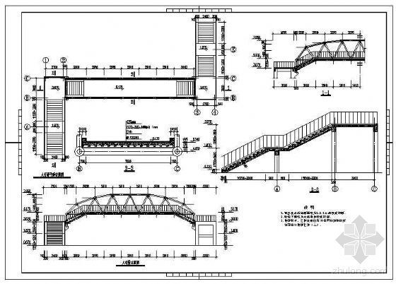 国外的人行过街天桥方案资料下载-钢结构过街天桥立面详图