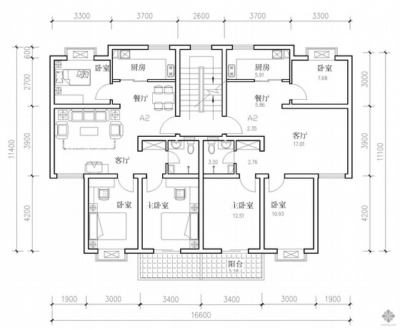 多层一梯两户户型资料下载-板式多层一梯两户户型图(92/92)