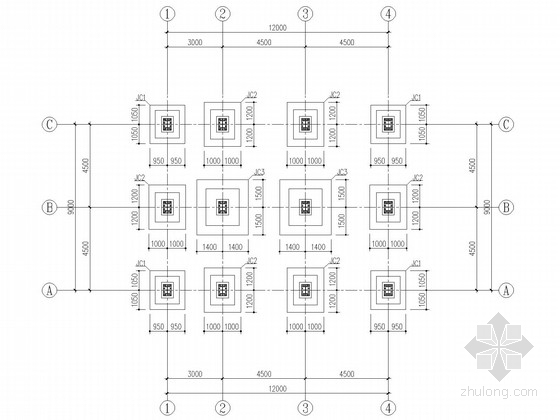 5层钢框架中间仓结构施工图-基础平面布置图 