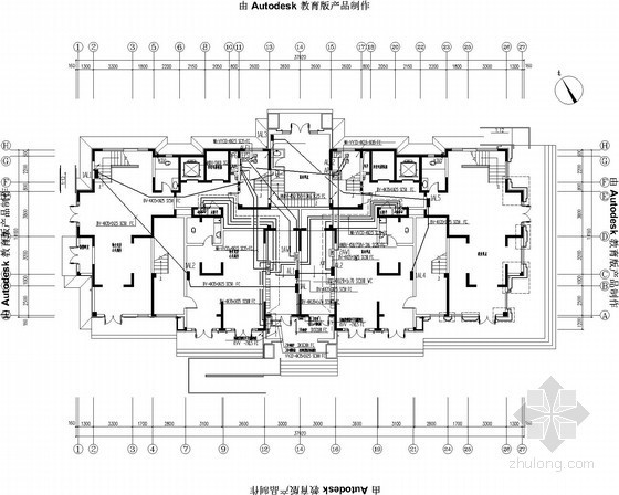 18层住宅楼电气全套施工图-电源干线平面图 