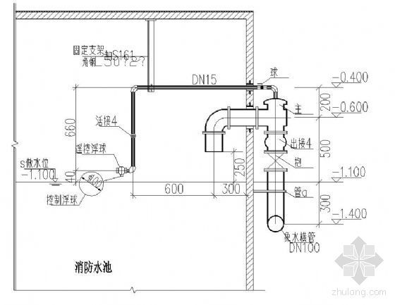 跌水式喷泉水池配筋图资料下载-消防水池活塞式液压水位控制阀安装示意图