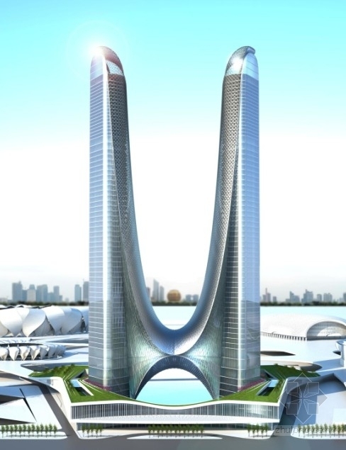 [浙江]超高层商业综合体建筑方案文本（316米、美国知名事务所设计方案）-立面图
