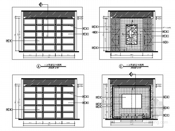 [广东]欧式风格样板房售楼处室内装修CAD施工图（含效果）影视室立面图