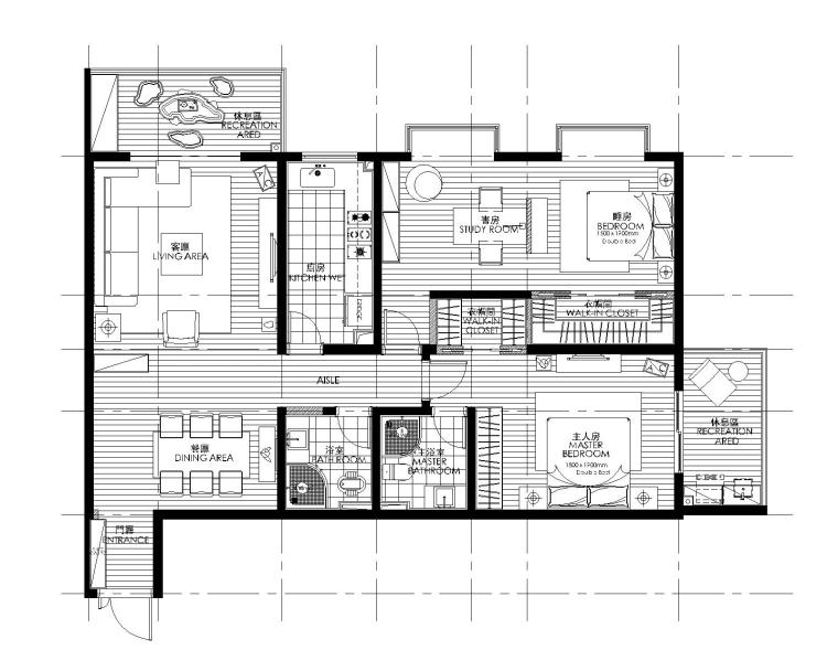 三居室改造成大两居室的改装方案（附施工图＋效果图）-平面布置图