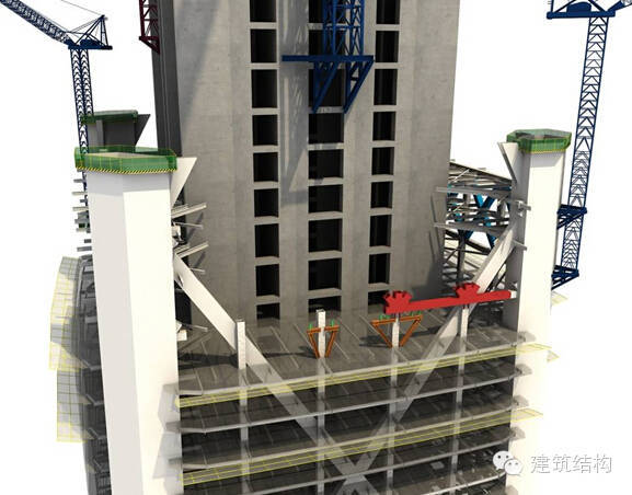 钢结构斜撑节点图资料下载-建筑结构丨超高层建筑钢结构施工流程三维效果图