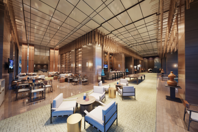 当秋天枫叶撒落时|新中式酒店餐饮区空间设计3D模型（附效果图）-39