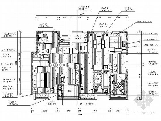 建筑立面装修施工图资料下载-[湖北]高层建筑小区现代四居室装修施工图