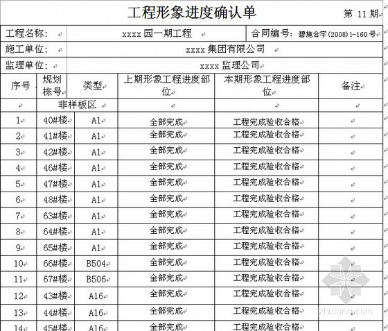 工程款申请全套表资料下载-施工单位申请工程款用表（预付款、进度款、尾款、形象进度记录表）