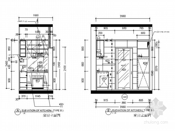 [上海]SOHO风格54平一居室室内设计装修施工图-[上海]SOHO风格54平一居室室内装修施工图厨房立面图 