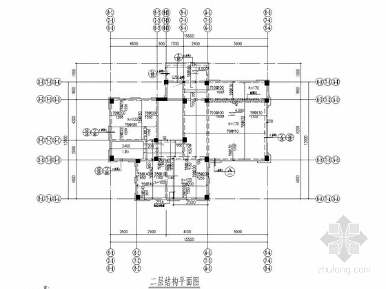 三栋四层框架结构带地下室小别墅结构图-二层结构平面图 