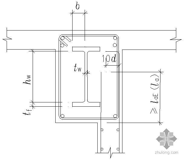 钢筋混凝土梁连接节点资料下载-某钢筋混凝土剪力墙与钢骨混凝土梁的连接节点构造详图(1)